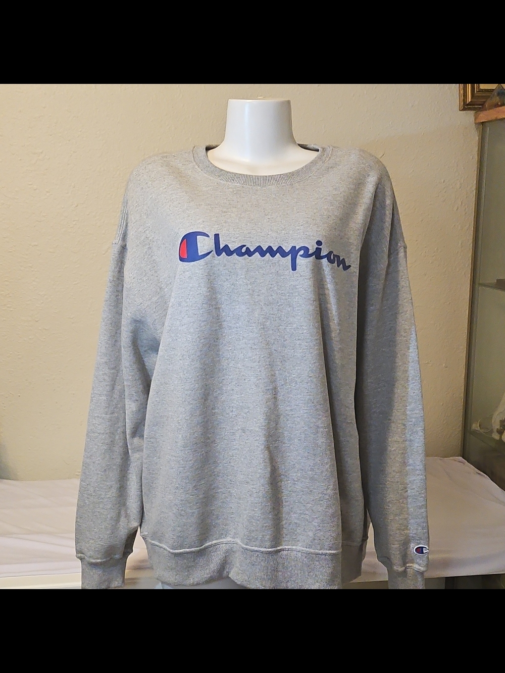 Champion Gray Crewneck Sweatshirt with Blue Logo